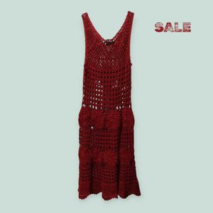 Red Crochet Midi Dress