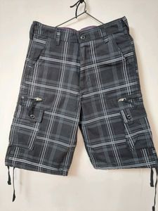 Jorts In Black cargo Check Pattern