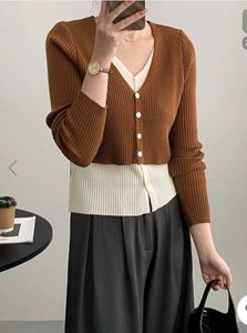Brown &amp; Cream Layered Cardigan - Size S/M