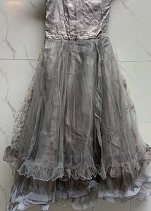 Elegant Grey Ethnic Gown with adjustable belt