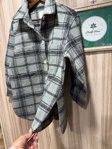 H&amp;M Womens Plaid Felted Flannel Shacket