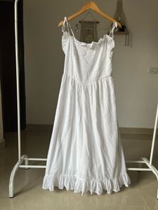 Swiss Dot Corset Ruffled Sleeveless Midi Dress