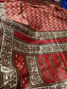 Elegant Red &amp; Beige Saree Fabric💞