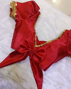 Satin Padded Lace Work Puff Sleeve Blouse