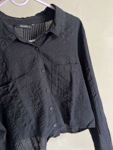 Black Cropped Button-Down Shirt