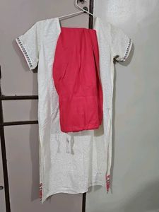 White Pink Kurta And Churidar Pant