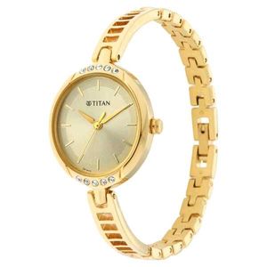 Titan Quartz Analog Golden Dial Metal Strap Watch