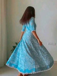 Libas blue &amp; white ethnic motifs printed cotton dr