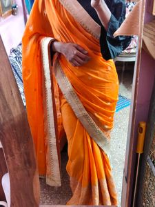 partywear soft orange saree