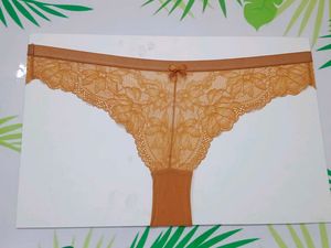 (800)Orange Floral Lace Thong Panties