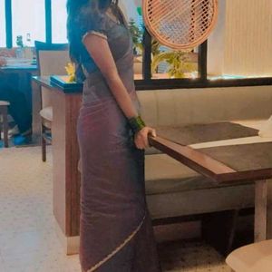 Elegant Purple Saree with stiched blouse