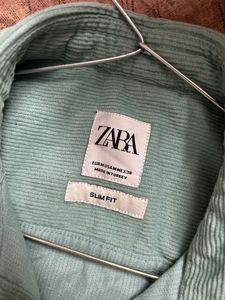 Zara Corduroy Torquoise Blue Shirt
