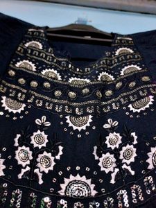 Black Kurti with Embroidery &amp; Tassels