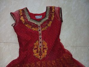 Red &amp; Gold Anarkali Dress