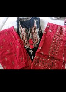 Black And Red Anarkali Suit Set In Pure Cotton