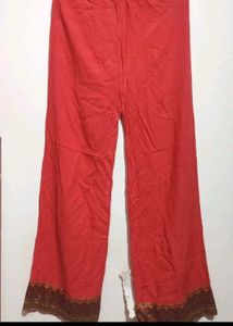 Coral &amp; Brown Kurta Plazo Set For 32 Bust