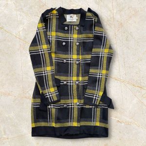 Burberry Plaid Double-Breasted Cardigan Coat