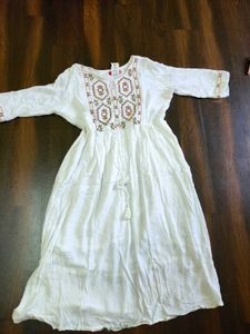 White Embroidered Peasant Dress