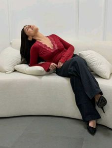 Burgundy Lace Trim Long Sleeve Top