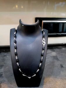 Black Moti Mala Pure Silver