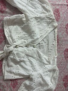 White Chikankari Crop Top Witj Tie Up