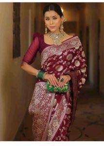 Elegant Maroon Banarasi Saree