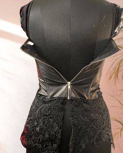 Black Lace Detailing Faux Leather Chain Up Corset