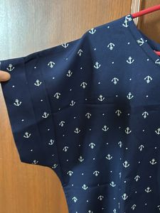 Women Top - Navy Blue Anchor Print