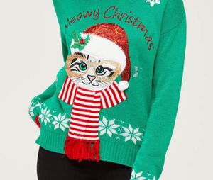 cat and sequins with scarf Christmas Sweater