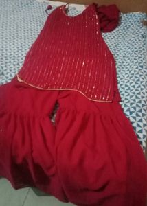 Elegant Red Sequin Palazzo Suit