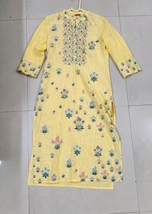 W Sunshine Yellow A Line Cotton Kurta