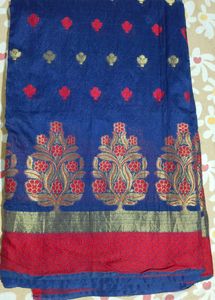 Navy Blue Silk Saree With Blouse