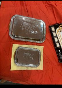 3 Steel Serving Tray With Golden Flower 🌼 Design