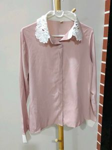 Pink Shirt with Lace Collar