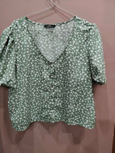 Green Floral Print Top