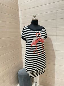 Striped Flamingo Print Dress