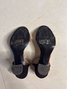 Golden Ankle Strap Block Heels | Tresmode