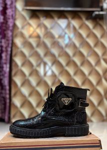 Prada Black Leather Ankle Boots For Men