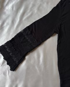 Lace Design Black Full Sleeves Top