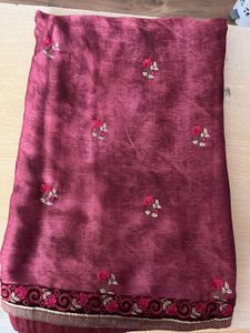 Elegant Maroon Embroidered Saree
