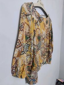 ZARA Mustard Yellow Paisley Print Wrap Top(S Size)