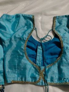 Saree Blue &amp; White Embellished