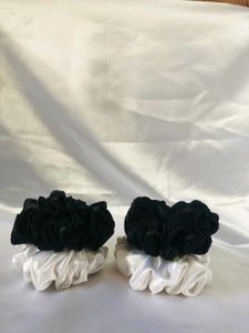 Black &amp; White Satin Scrunchie Set