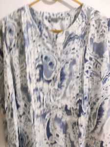 Blue And White Paisley Print Top