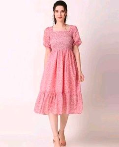 Pink Floral Midi Dress