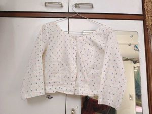 Ivory Schiffli Boat Neck Blouse