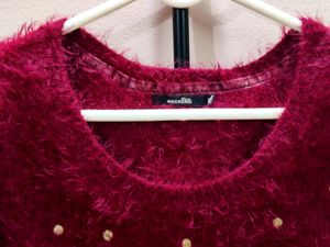 Premium imported red, pearl-embellished sweater