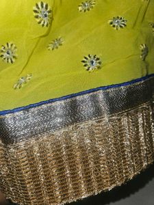 Elegant Lime Green Saree With Stiched Blouse