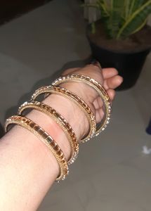 Diamond Gold-plated Bangle Set (Pack of 4)