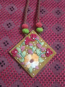 Embroidered Floral Pendant Necklace